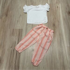 Jessica Simpson 3T Cream Lace Sleeve Top & Pink Striped Pants Set